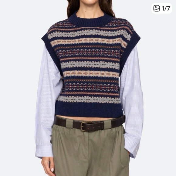 Sea New York Tops - Sea New York Navy Knit Vest with Striped Sleeves